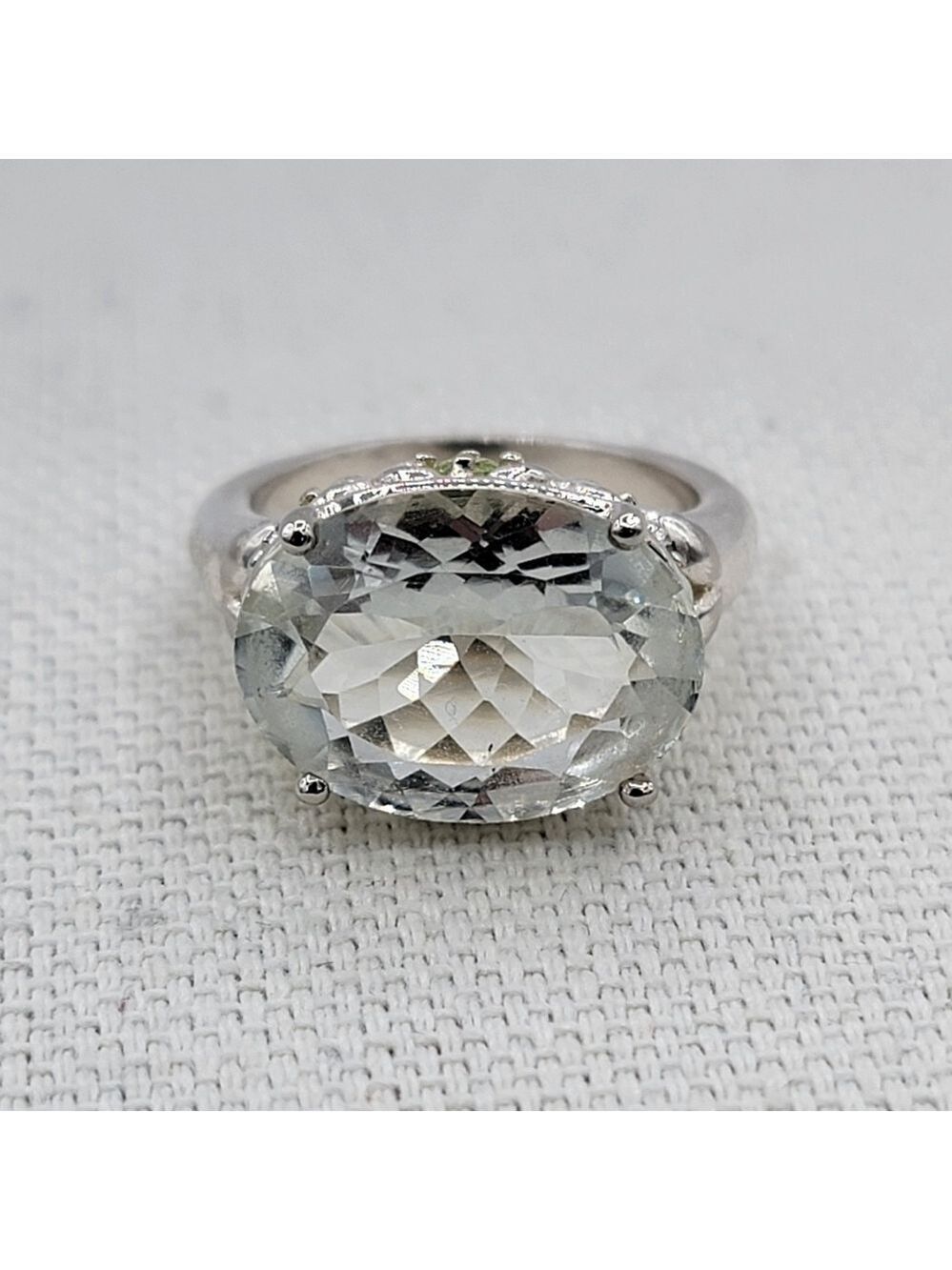 Silver 925 Ring With Green Stones #2351